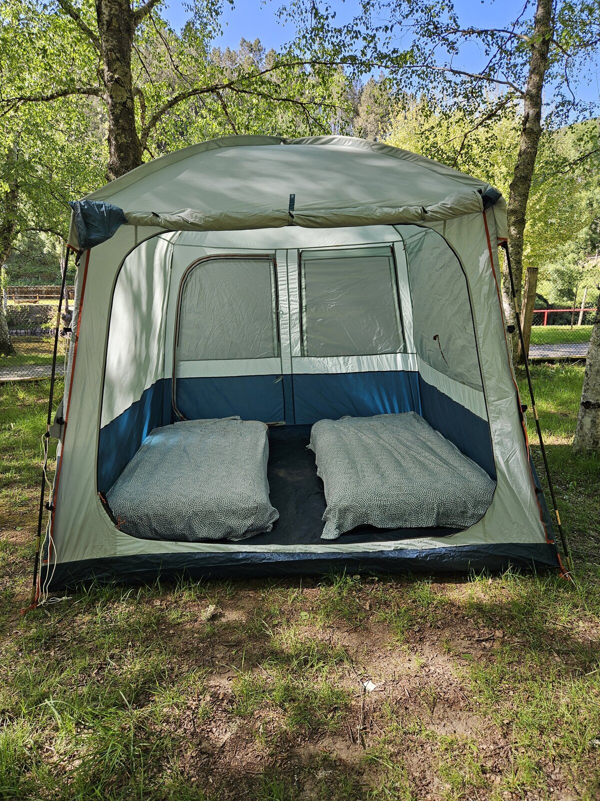 Pre-pitched Lazy Camper dome tent for two